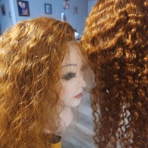 100% Human Hair, 26 Inch Pre-plucked, Pre-styled Curly Auburn Lace Front Wig!!